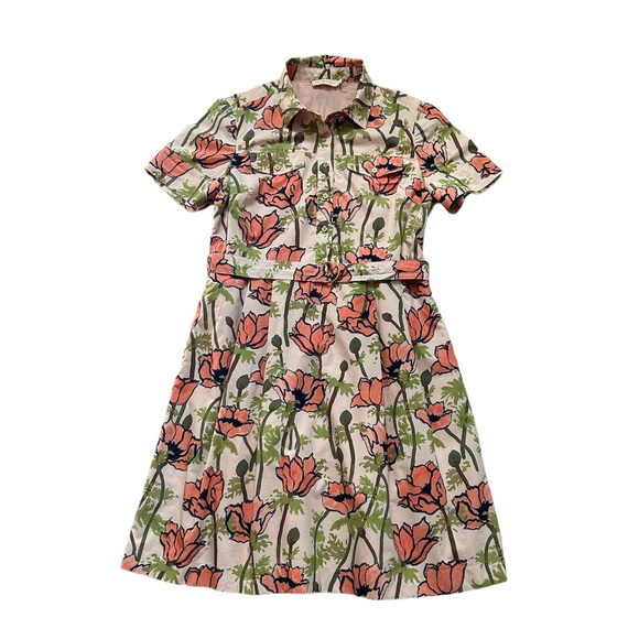 Tory Burch Dresses & Skirts - GORGEOUS! Tory Burch peach poppies cotton shirt dress with pockets - Size 12